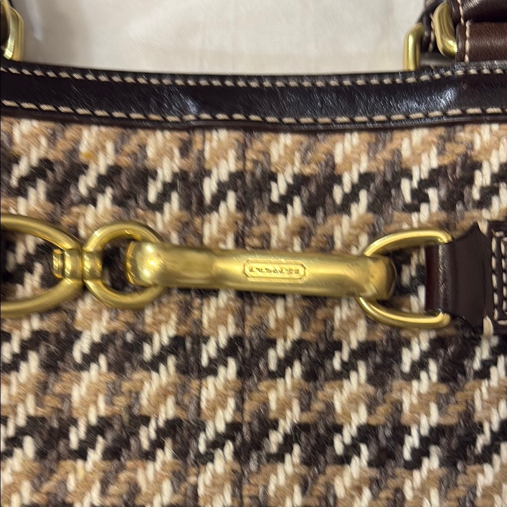 Coach Houndstooth Shoulder Bag with Gold Accents